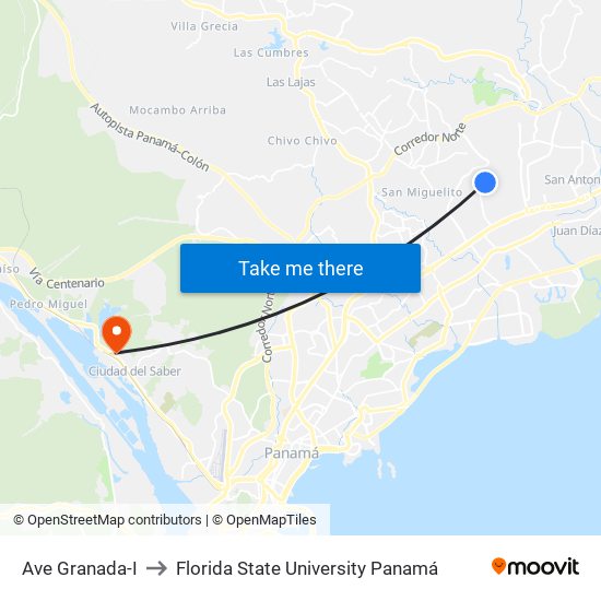 Ave Granada-I to Florida State University Panamá map