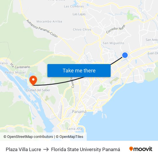 Plaza Villa Lucre to Florida State University Panamá map