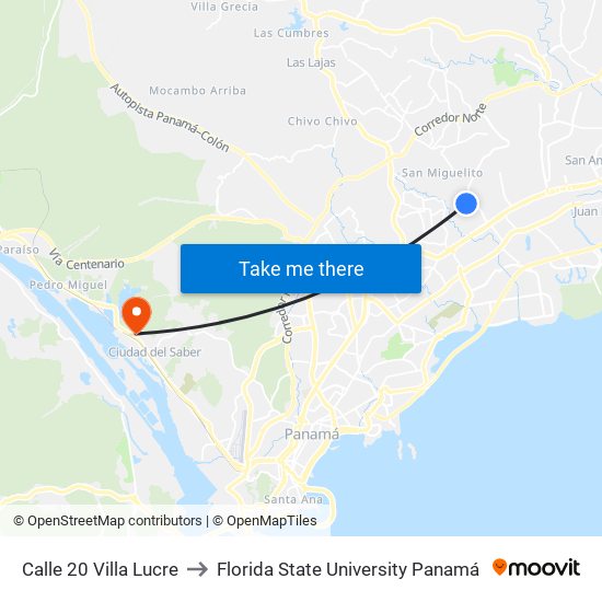 Calle 20 Villa Lucre to Florida State University Panamá map