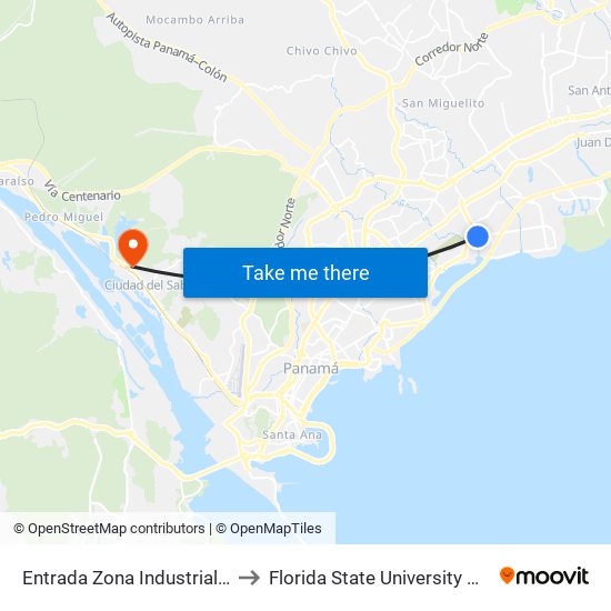 Entrada Zona Industrial Cde-R to Florida State University Panamá map