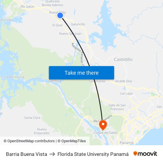 Barria Buena Vista to Florida State University Panamá map