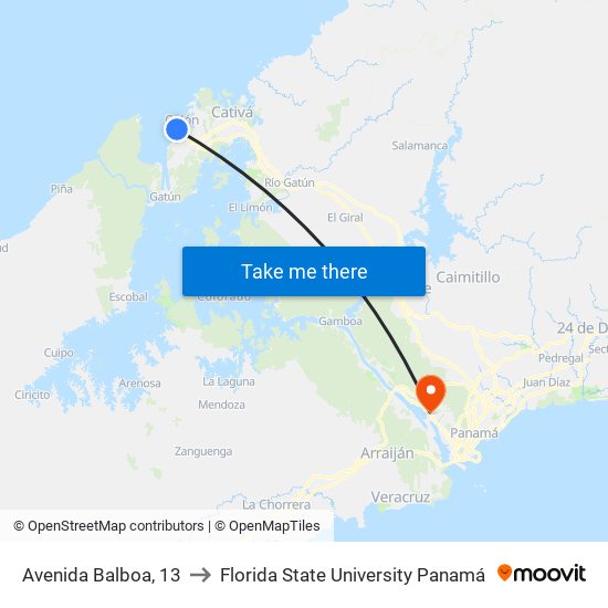 Avenida Balboa, 13 to Florida State University Panamá map