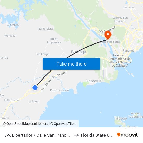 Av. Libertador / Calle San Francisco (Supermercado El Pueblo) to Florida State University Panamá map