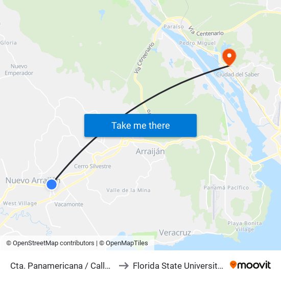 Cta. Panamericana / Calle Westland to Florida State University Panamá map