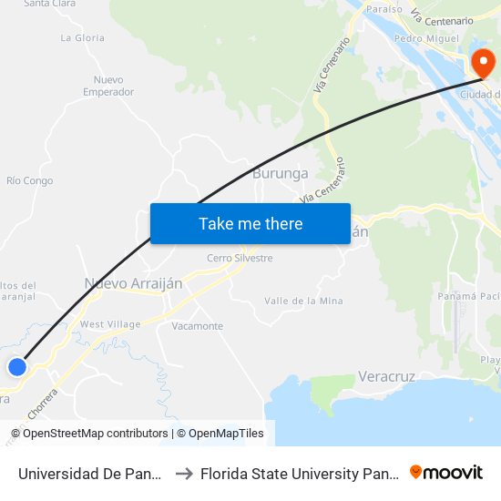 Universidad De Panamá to Florida State University Panamá map