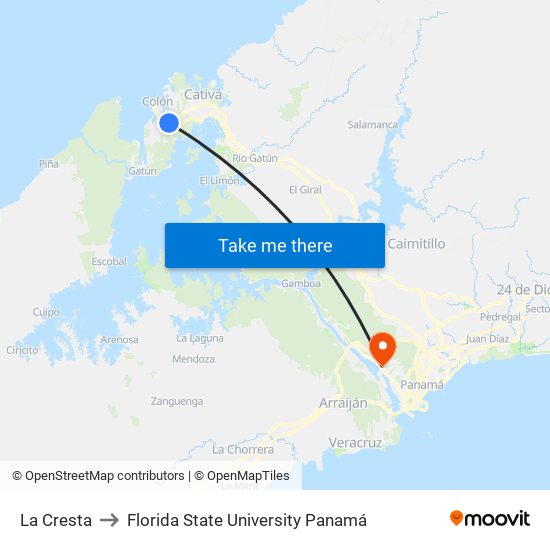 La Cresta to Florida State University Panamá map