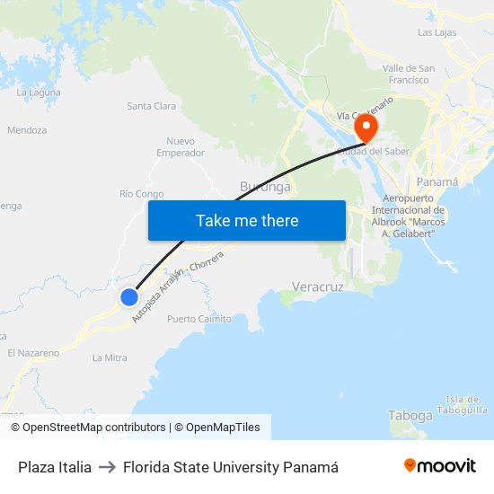 Plaza Italia to Florida State University Panamá map
