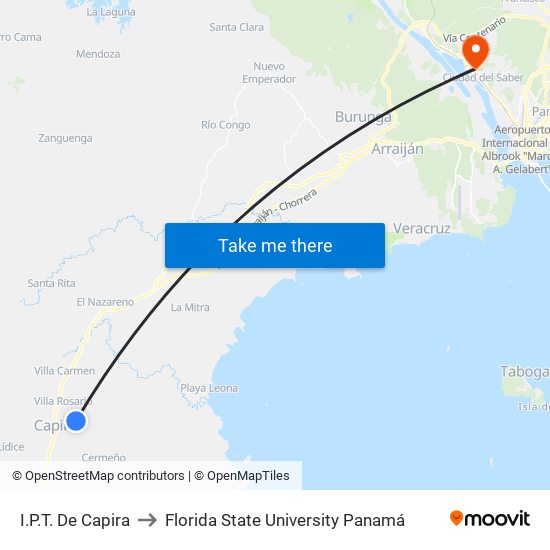 I.P.T. De Capira to Florida State University Panamá map