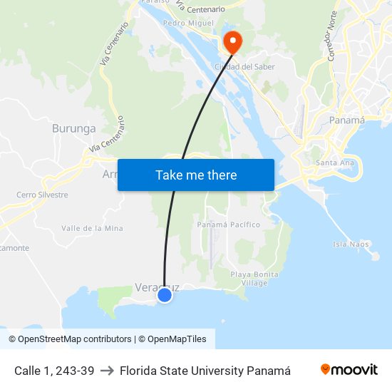 Calle 1, 243-39 to Florida State University Panamá map