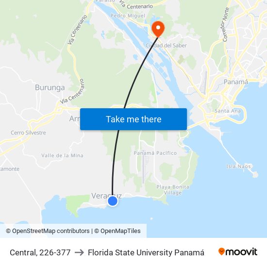 Central, 226-377 to Florida State University Panamá map