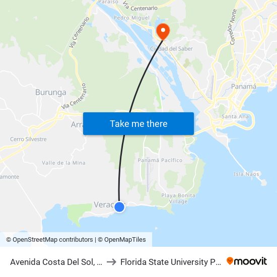 Avenida Costa Del Sol, 234-3 to Florida State University Panamá map