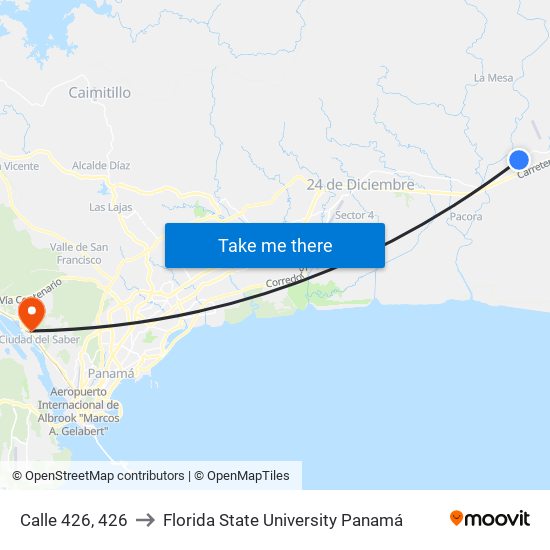 Calle 426, 426 to Florida State University Panamá map