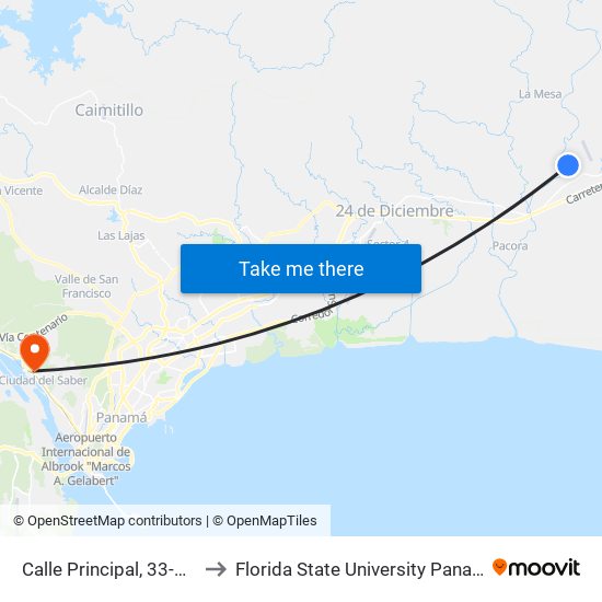 Calle Principal, 33-239 to Florida State University Panamá map