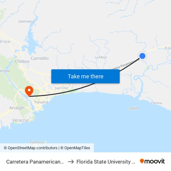 Carretera Panamericana, 1-890 to Florida State University Panamá map