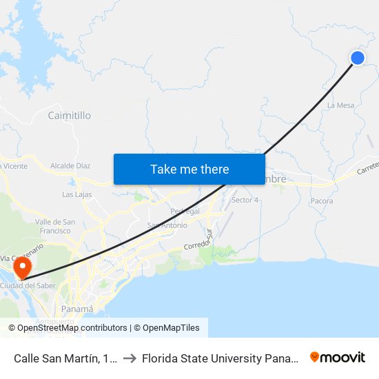 Calle San Martín, 1-8 to Florida State University Panamá map