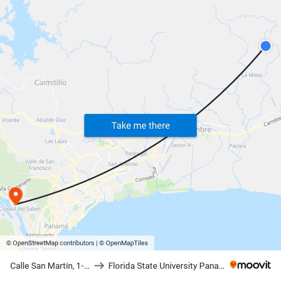 Calle San Martín, 1-58 to Florida State University Panamá map