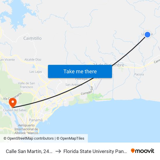 Calle San Martín, 24-21 to Florida State University Panamá map