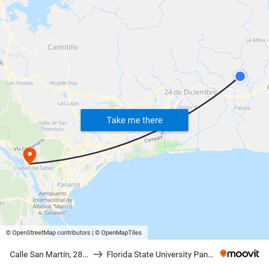 Calle San Martín, 28-44 to Florida State University Panamá map