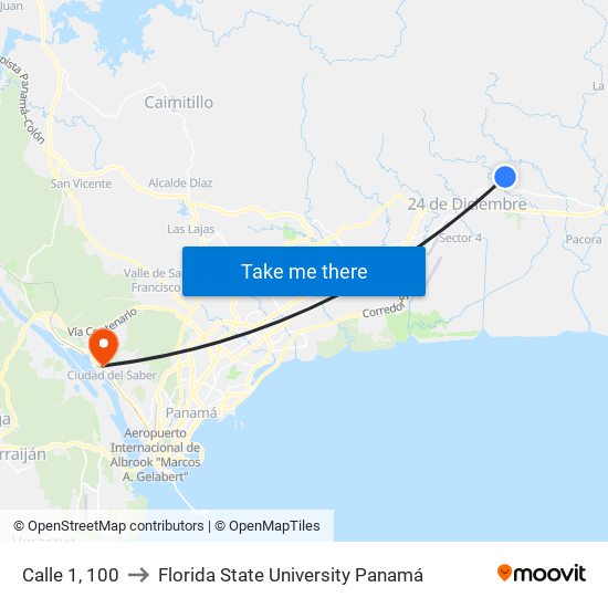 Calle 1, 100 to Florida State University Panamá map