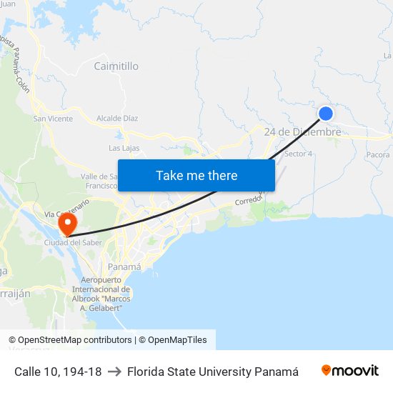 Calle 10, 194-18 to Florida State University Panamá map