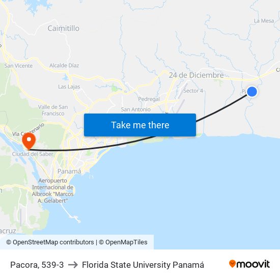 Pacora, 539-3 to Florida State University Panamá map