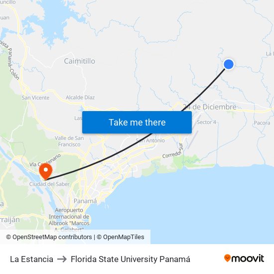 La Estancia to Florida State University Panamá map