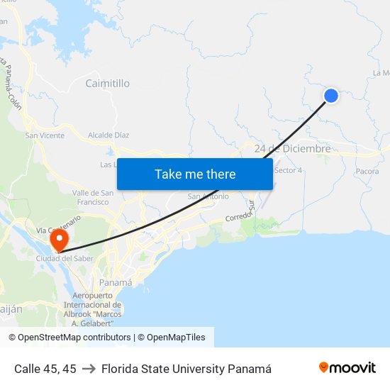 Calle 45, 45 to Florida State University Panamá map