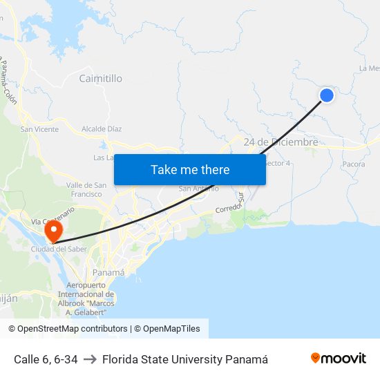 Calle 6, 6-34 to Florida State University Panamá map