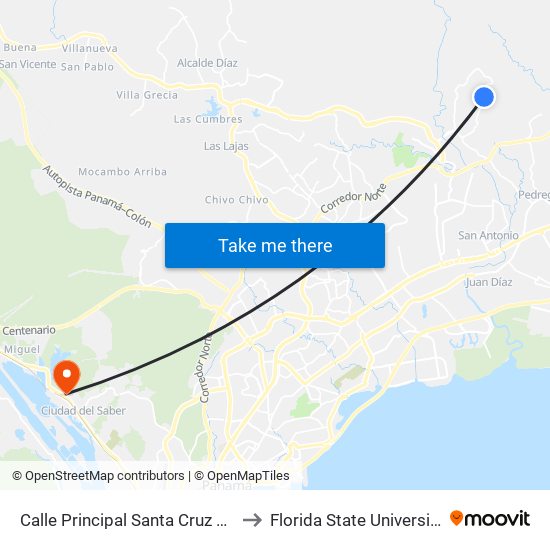 Calle Principal Santa Cruz Pedregal, 106 to Florida State University Panamá map