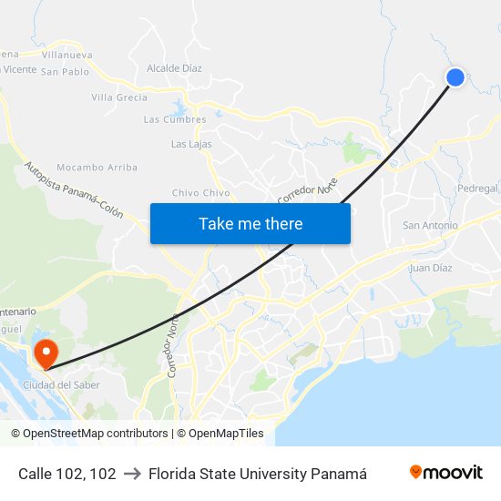 Calle 102, 102 to Florida State University Panamá map