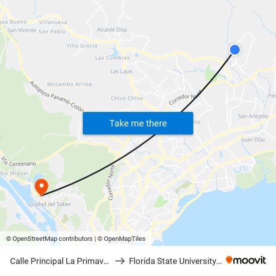 Calle Principal La Primavera, 31-52 to Florida State University Panamá map