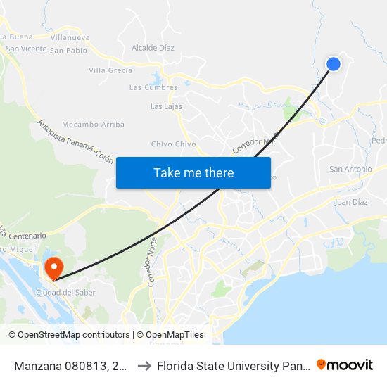 Manzana 080813, 21-13 to Florida State University Panamá map