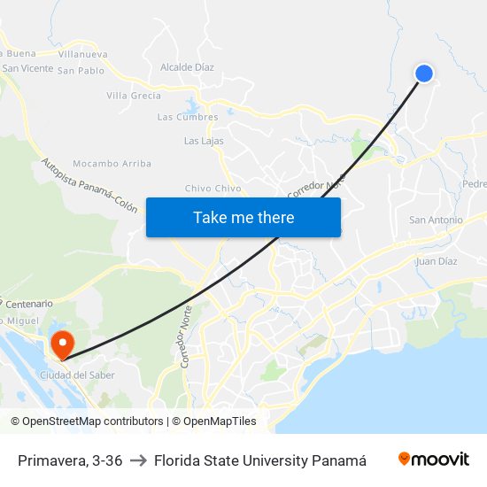 Primavera, 3-36 to Florida State University Panamá map