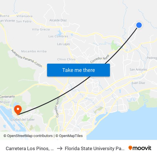 Carretera Los Pinos, 1-35 to Florida State University Panamá map