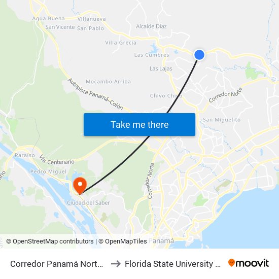 Corredor Panamá Norte, 431-1 to Florida State University Panamá map