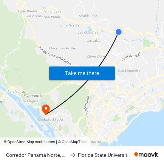 Corredor Panamá Norte, 140678-21 to Florida State University Panamá map