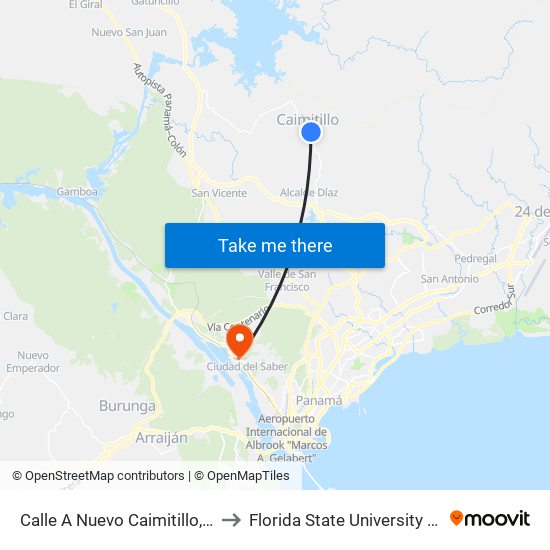 Calle A Nuevo Caimitillo, 201-01 to Florida State University Panamá map