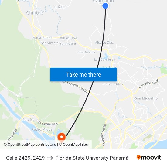 Calle 2429, 2429 to Florida State University Panamá map