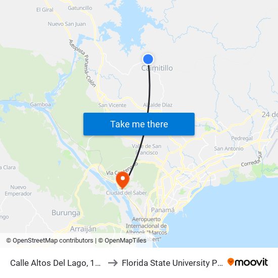 Calle Altos Del Lago, 1109-03 to Florida State University Panamá map