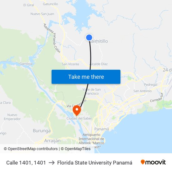 Calle 1401, 1401 to Florida State University Panamá map