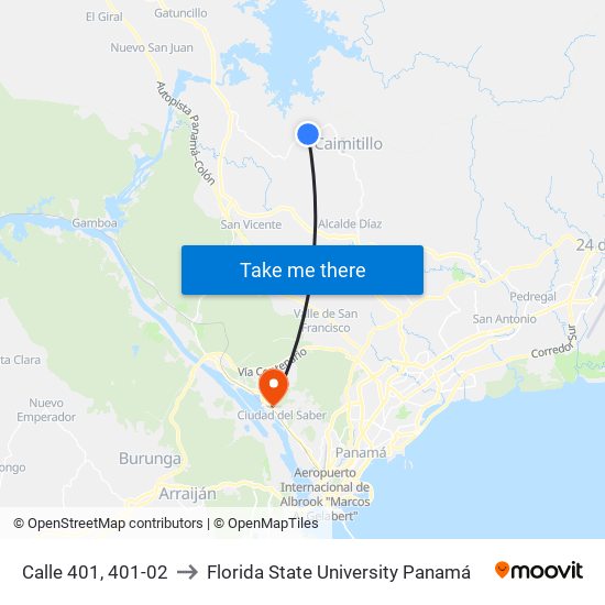 Calle 401, 401-02 to Florida State University Panamá map