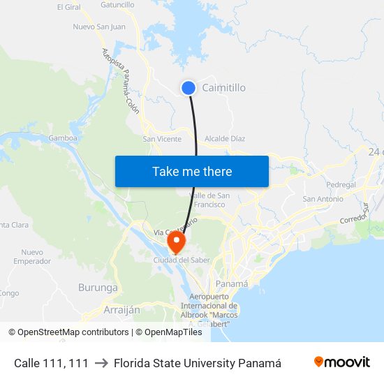 Calle 111, 111 to Florida State University Panamá map