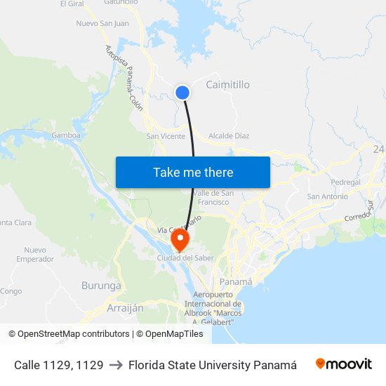 Calle 1129, 1129 to Florida State University Panamá map