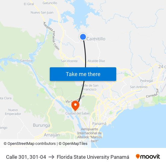 Calle 301, 301-04 to Florida State University Panamá map