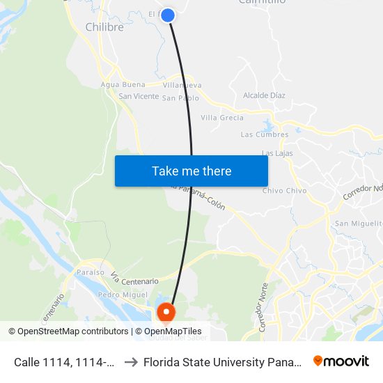 Calle 1114, 1114-02 to Florida State University Panamá map