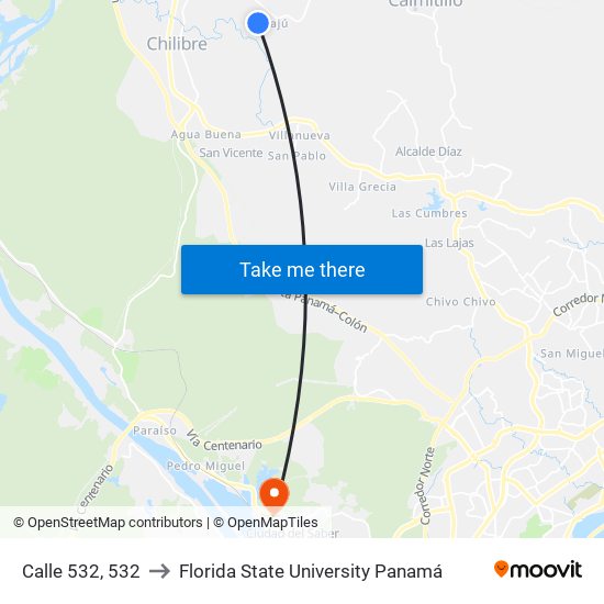 Calle 532, 532 to Florida State University Panamá map