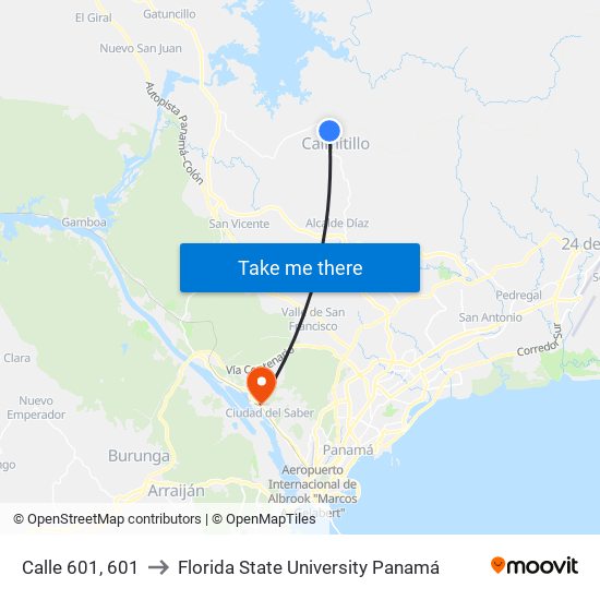 Calle 601, 601 to Florida State University Panamá map