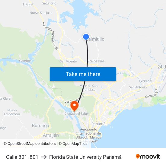 Calle 801, 801 to Florida State University Panamá map