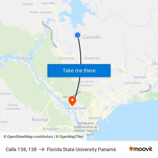 Calle 138, 138 to Florida State University Panamá map