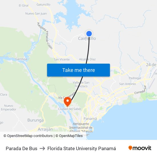 Parada De Bus to Florida State University Panamá map